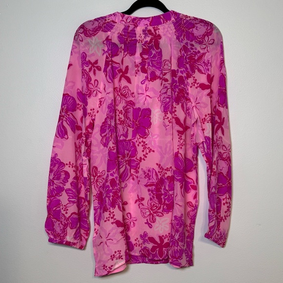 Lilly Pulitzer Elsa Silk Top Parigi Pink Supporting Squad Long Sleeve XXL NWT - Picture 5 of 15